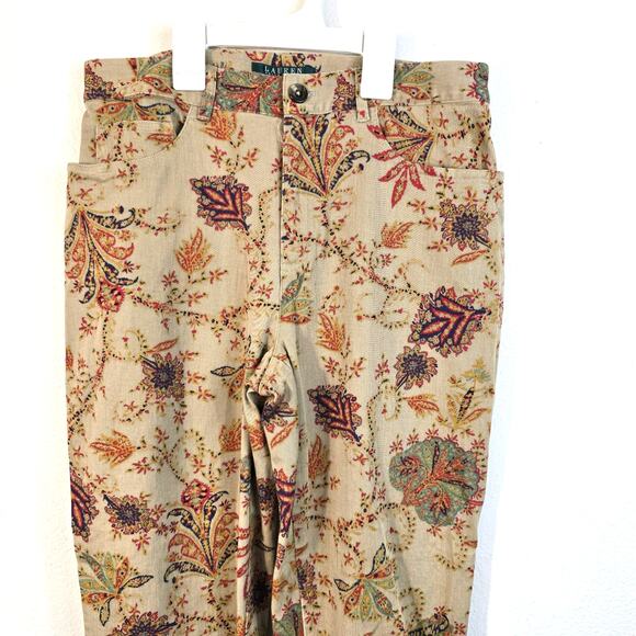 Lauren Ralph Lauren Pants Women's 6P Tan Red Floral Preppy Old Money Classic - Picture 3 of 9